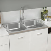 Vidaxl gootsteen dubbele bakken 800x500x155 mm roestvrij staal zilver - afbeelding 1