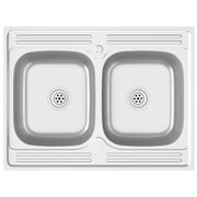 Vidaxl gootsteen met dubbele bak 800x600x155 mm roestvrij staal zilver - afbeelding 2