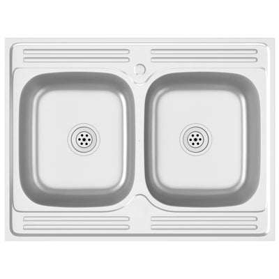 Vidaxl gootsteen met dubbele bak 800x600x155 mm roestvrij staal zilver