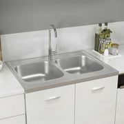 Vidaxl gootsteen met dubbele bak 800x600x155 mm roestvrij staal zilver - afbeelding 1