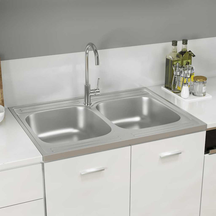 Vidaxl gootsteen met dubbele bak 800x600x155 mm roestvrij staal zilver