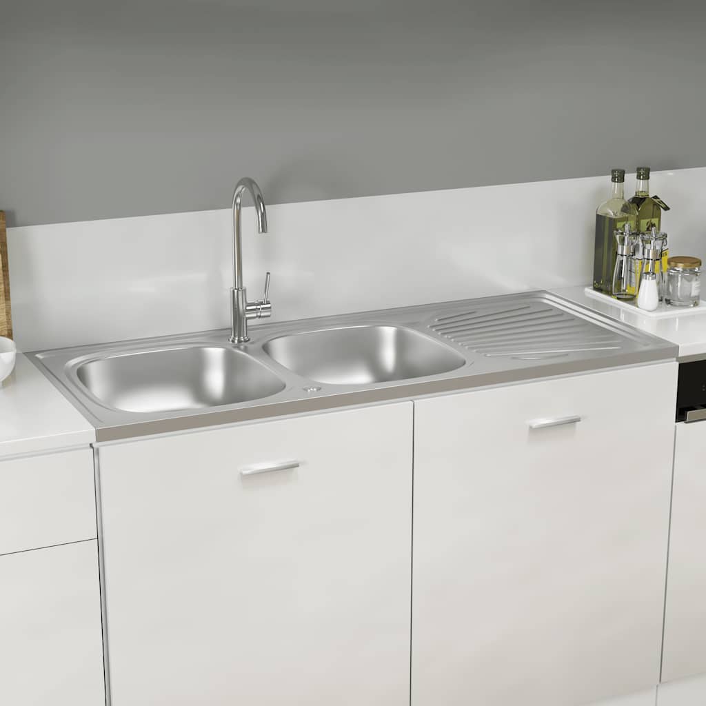 Vidaxl gootsteen dubbele bakken 1200x500x155 mm roestvrij staal zilver