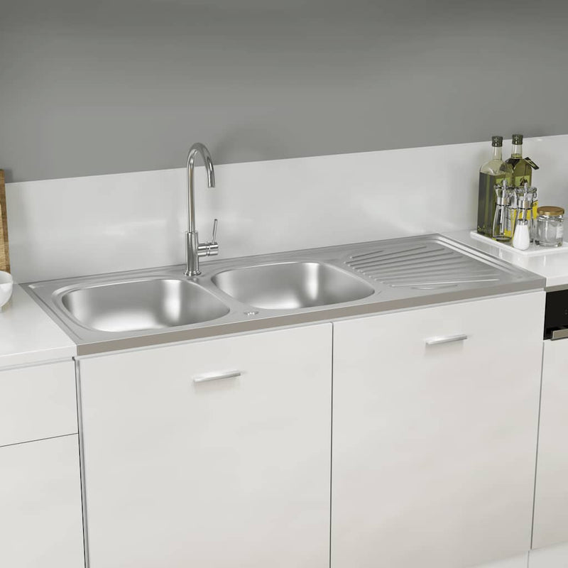 Vidaxl gootsteen dubbele bakken 1200x500x155 mm roestvrij staal zilver