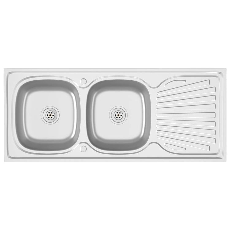 Vidaxl gootsteen dubbele bak 1200x600x155 mm roestvrij staal zilver