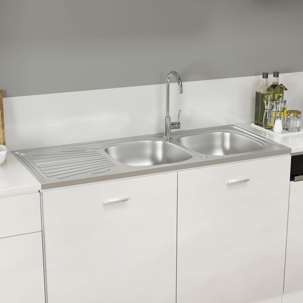 Vidaxl gootsteen dubbele bak 1200x600x155 mm roestvrij staal zilver