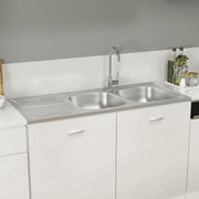 Vidaxl gootsteen dubbele bak 1200x600x155 mm roestvrij staal zilver - afbeelding 3