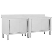 VidaXL Werktafels met deuren 2 st 240x50x(95-97) cm roestvrij staal - afbeelding 1