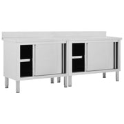 VidaXL Werktafels met deuren 2 st 240x50x(95-97) cm roestvrij staal - afbeelding 2