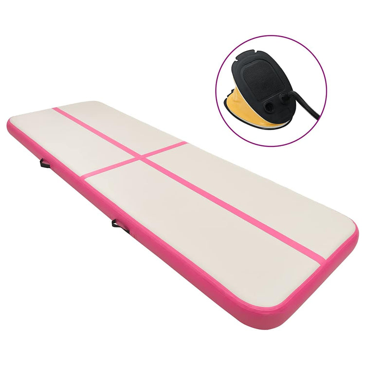 Vidaxl gymnastiekmat met pomp opblaasbaar 700x100x15 cm pvc roze