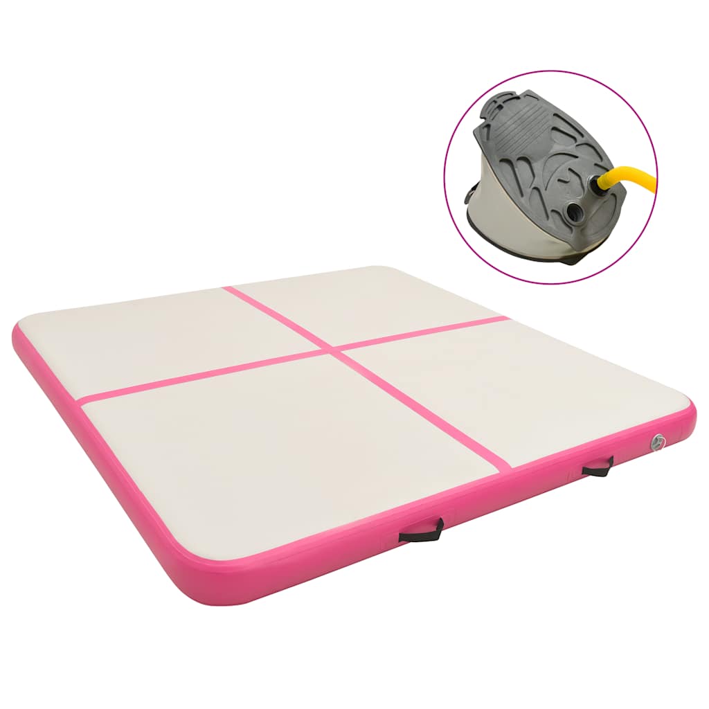 Vidaxl gymnastiekmat met pomp opblaasbaar 200x200x15 cm pvc roze