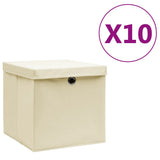 Vidaxl opbergboxen met deksel 10 st 28x28x28 cm crèmekleurig - afbeelding 1
