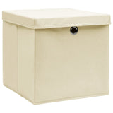 Vidaxl opbergboxen met deksel 10 st 28x28x28 cm crèmekleurig - afbeelding 2