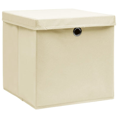 Vidaxl opbergboxen met deksel 10 st 28x28x28 cm crèmekleurig