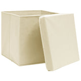 Vidaxl opbergboxen met deksel 10 st 28x28x28 cm crèmekleurig - afbeelding 3