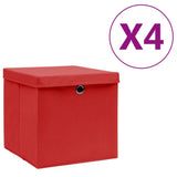 Vidaxl opbergboxen met deksel 4 st 28x28x28 cm rood - afbeelding 1