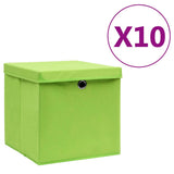 Vidaxl opbergboxen met deksel 10 st 28x28x28 cm groen - afbeelding 1
