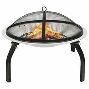 Vidaxl vuurschaal en barbecue 2-in-1 met pook 56x56x49 cm rvs - afbeelding 1