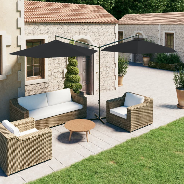 VidaXL Parasol dubbel met stalen paal 600 cm zwart