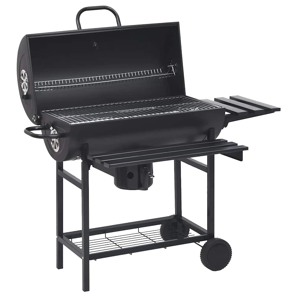 Vidaxl barbecuevat met wielen en schappen 115x85x95 cm staal zwart