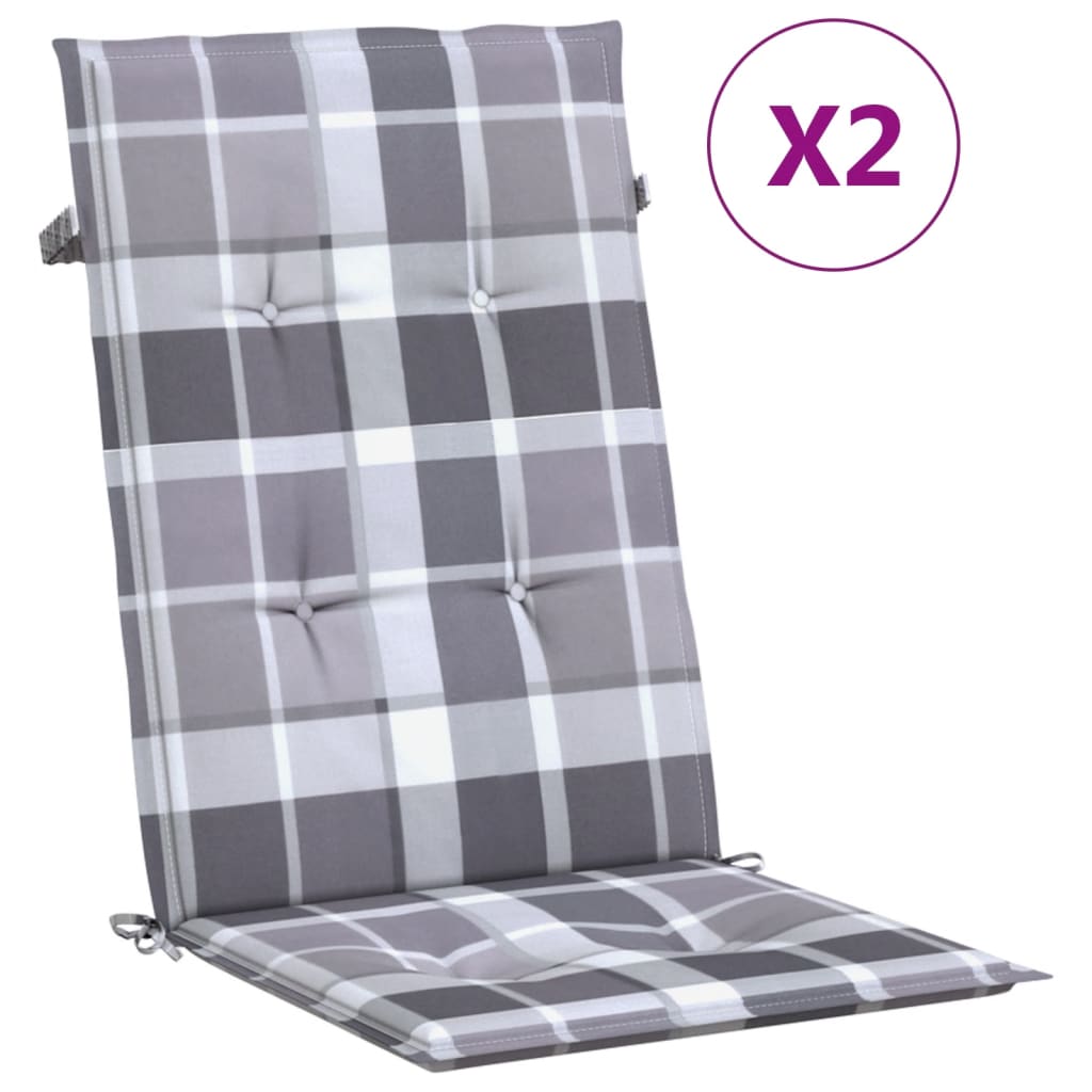Vidaxl tuinstoelkussens 2 st hoge rug ruitpatroon 120x50x3 cm grijs