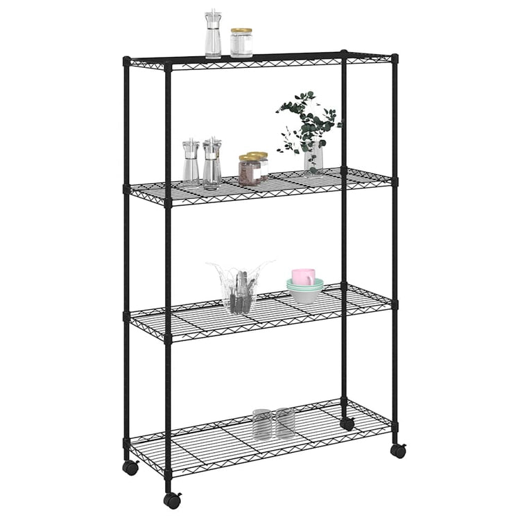 Vidaxl opbergrek 4-laags met wielen 200 kg 90x35x142 cm zwart