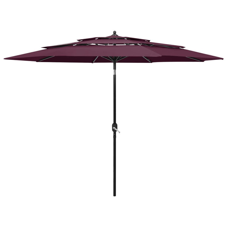 Vidaxl parasol 3-laags met aluminium paal 3 m bordeauxrood
