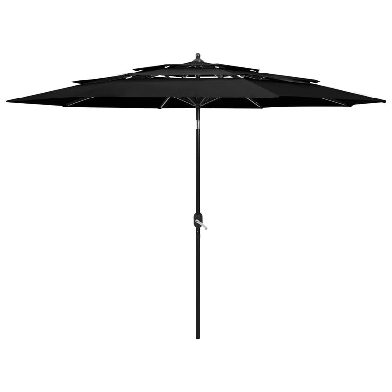 Vidaxl parasol 3-laags met aluminium paal 3 m zwart