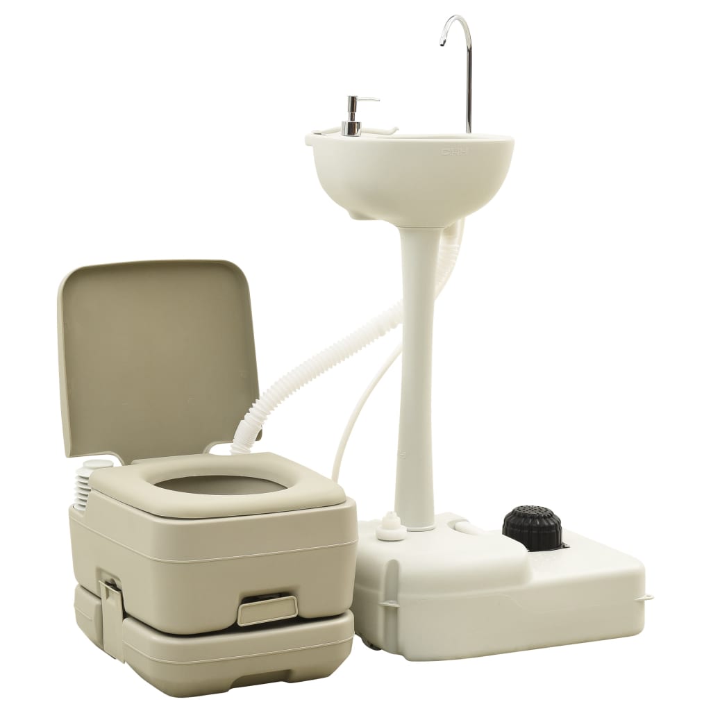 Vidaxl kampeertoilet- en wasbakset 10+10 en 20 l grijs