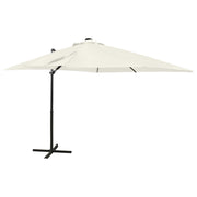 Vidaxl zweefparasol met paal en led-verlichting 250 cm zandkleurig - afbeelding 1