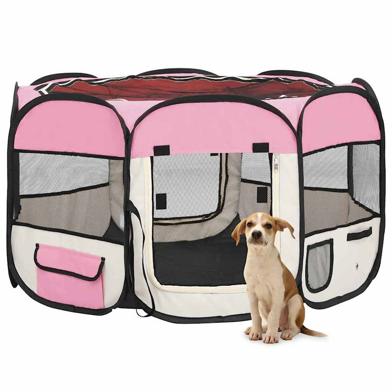 Vidaxl hondenren inklapbaar met draagtas 110x110x58 cm roze