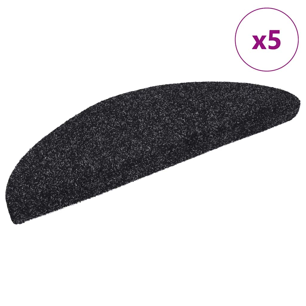 Vidaxl trapmatten zelfklevend 5 stuks 56x17x3 cm zwart halfrond