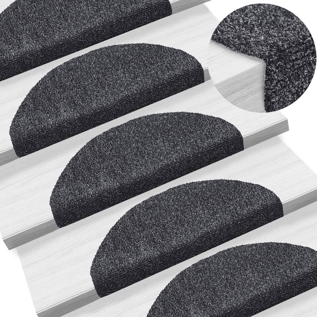 Vidaxl trapmatten zelfklevend 5 stuks 65x21x4 cm donkergrijs halfrond groot