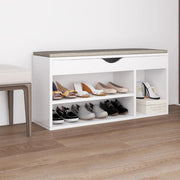 Vidaxl schoenenbank met kussen 104x30x49 cm bewerkt hout wit - afbeelding 1