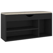Vidaxl schoenenbank met kussen 104x30x49 cm bewerkt hout zwart - afbeelding 2