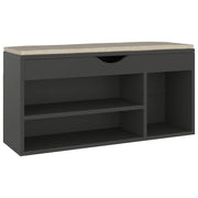 Vidaxl schoenenbank met kussen 104x30x49 cm bewerkt hout grijs - afbeelding 2