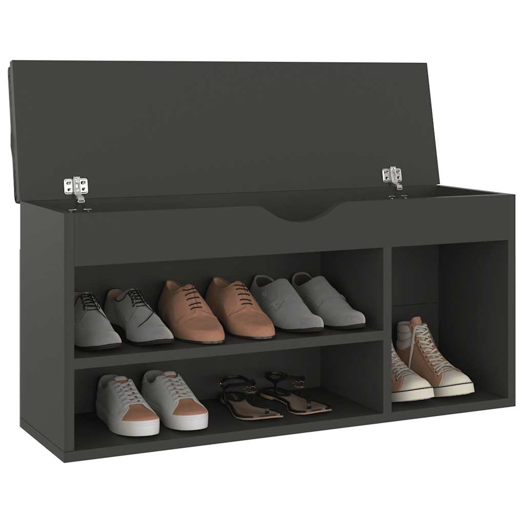 Vidaxl schoenenbank met kussen 104x30x49 cm bewerkt hout grijs