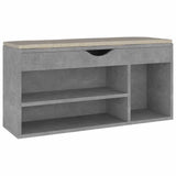Vidaxl schoenenbank met kussen 104x30x49 cm bewerkt hout betongrijs - afbeelding 2