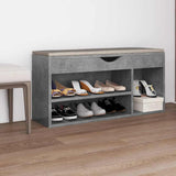 Vidaxl schoenenbank met kussen 104x30x49 cm bewerkt hout betongrijs - afbeelding 1