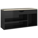 Vidaxl schoenenbank met kussen 104x30x49 cm hout hoogglans zwart - afbeelding 2