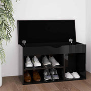 Vidaxl schoenenbank met kussen 80x30x47 cm hout hoogglans zwart - afbeelding 1