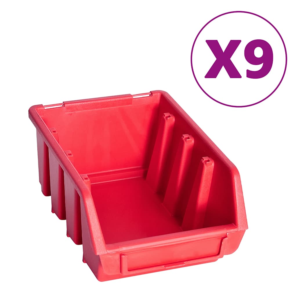Vidaxl 103-delige opslagbakkenset met wandpanelen rood en zwart
