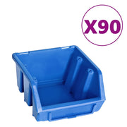 Vidaxl 96-delige opslagbakkenset met wandpanelen blauw en zwart - afbeelding 2