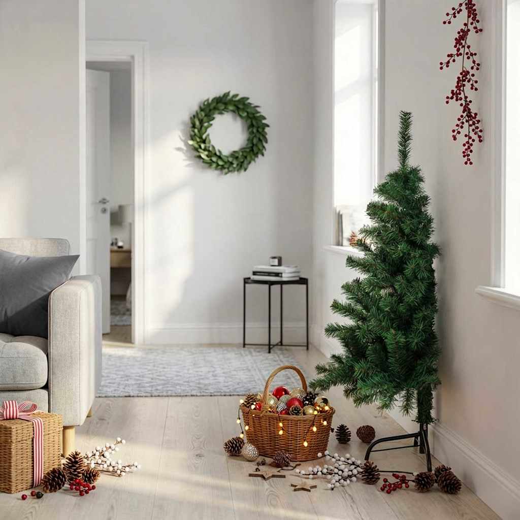 Vidaxl kunstkerstboom met standaard half 120 cm pvc groen
