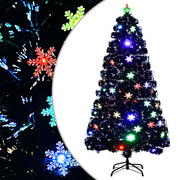 Vidaxl kerstboom met led-sneeuwvlokken 120 cm glasvezel zwart - afbeelding 1