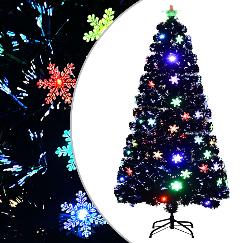 Vidaxl kerstboom met led-sneeuwvlokken 120 cm glasvezel zwart