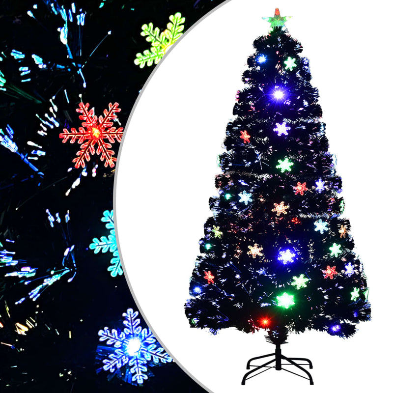 Vidaxl kerstboom met led-sneeuwvlokken 120 cm glasvezel zwart