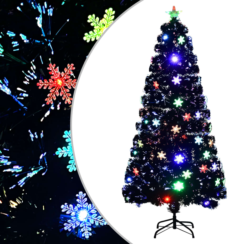 Vidaxl kerstboom met led-sneeuwvlokken 150 cm glasvezel zwart