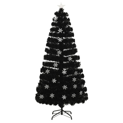 Vidaxl kerstboom met led-sneeuwvlokken 150 cm glasvezel zwart