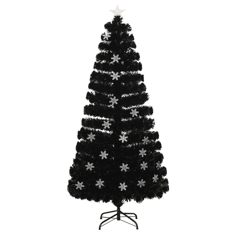 Vidaxl kerstboom met led-sneeuwvlokken 150 cm glasvezel zwart