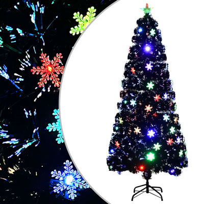 Vidaxl kerstboom met led-sneeuwvlokken 180 cm glasvezel zwart